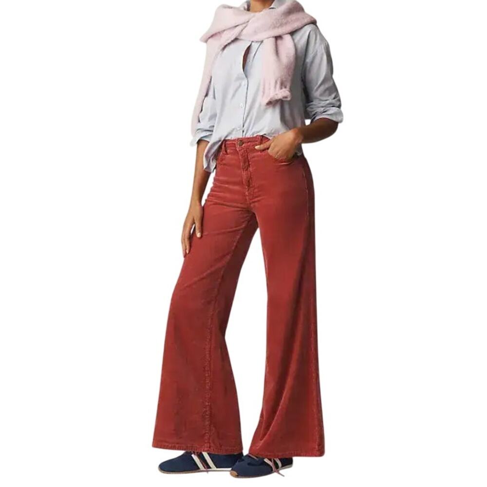 Pilcro Womens Robbie Flare Corduroy Pants Jeans Size 30 Rose High Rise Hippie